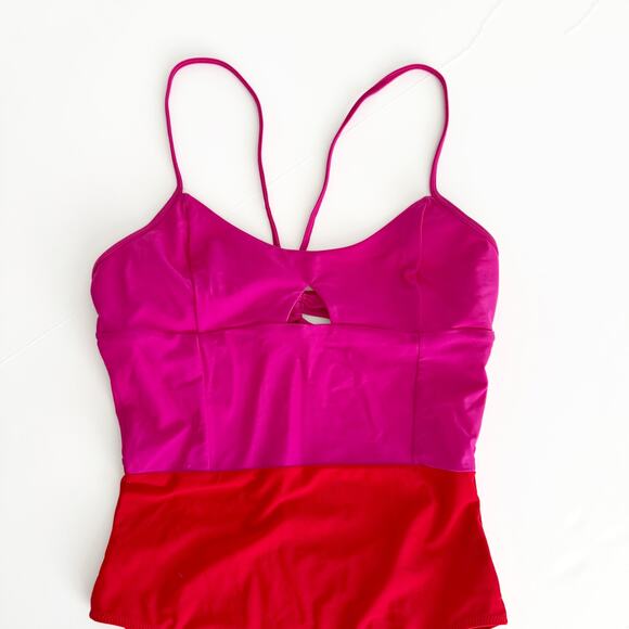 [Summersalt] The Swan Dive Colorblock Hibiscus Lava Pink One Piece Swimsuit Sz 8 - Picture 5 of 11